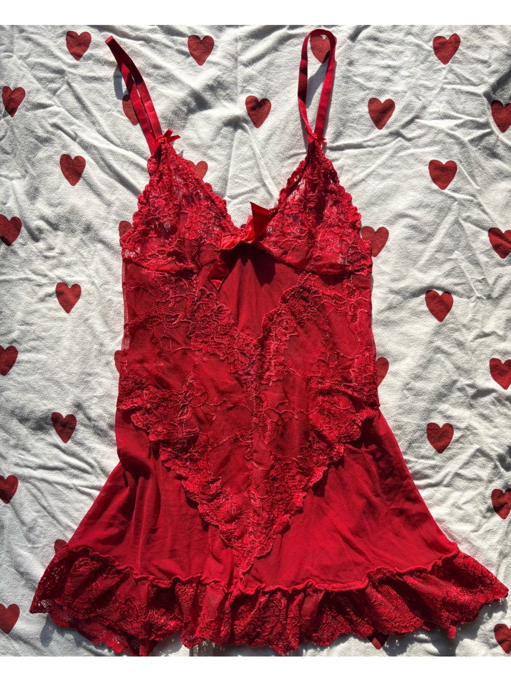 Vintage Red Lace Mesh Babydoll Slip Dress Coquette Whimsigoth Camisole